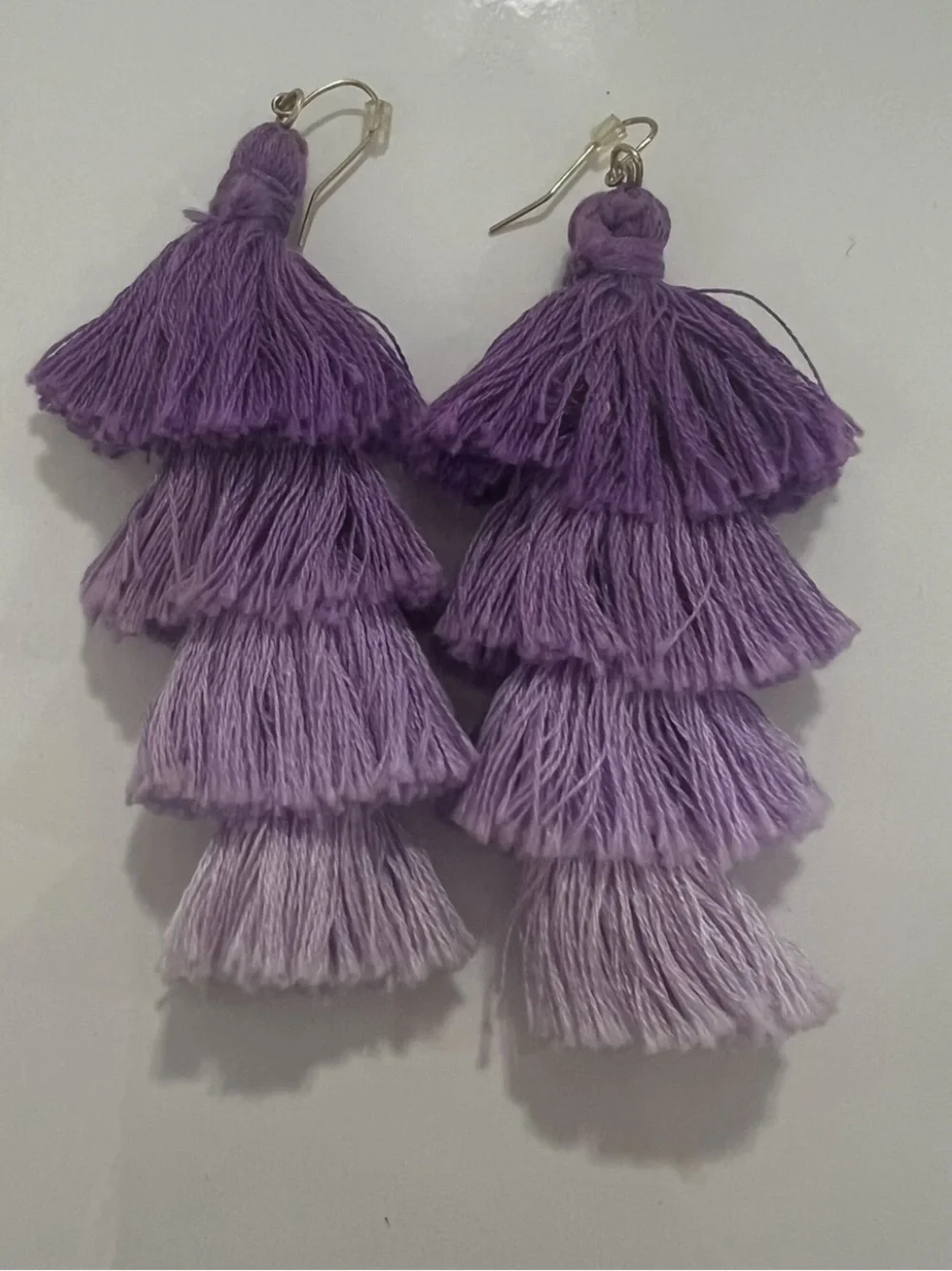 Ombré Layered Purple Tassel Fringe Drop Earrings